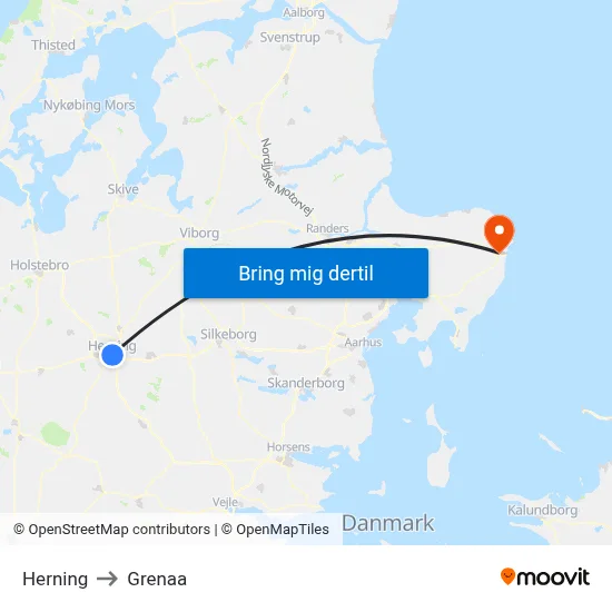 Herning to Grenaa map