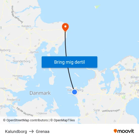 Kalundborg to Grenaa map