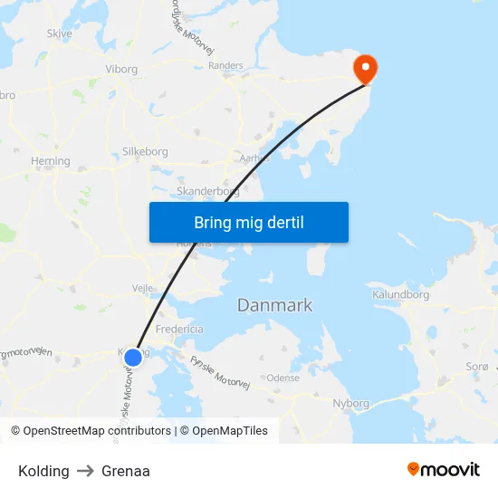 Kolding to Grenaa map