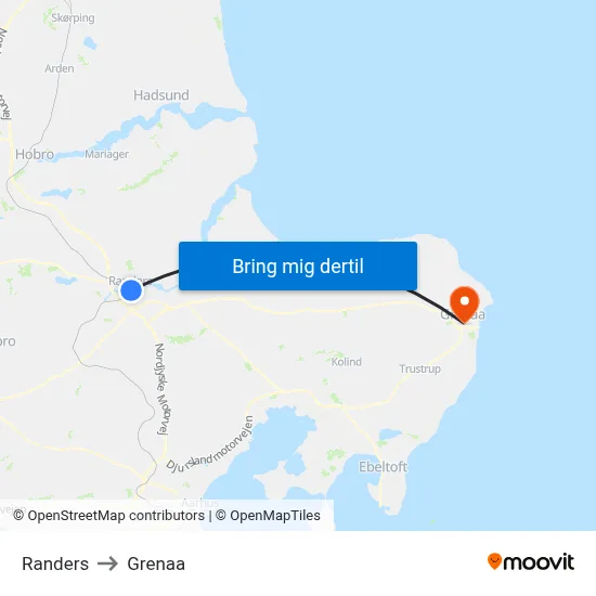 Randers to Grenaa map