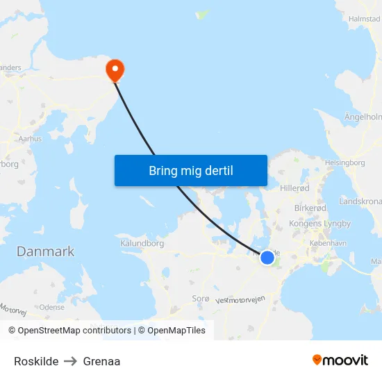 Roskilde to Grenaa map