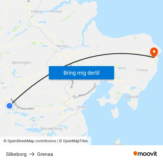 Silkeborg to Grenaa map