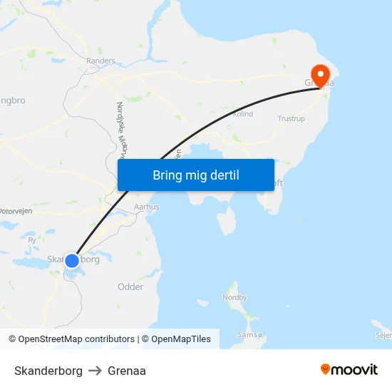 Skanderborg to Grenaa map