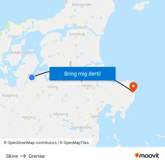Skive to Grenaa map
