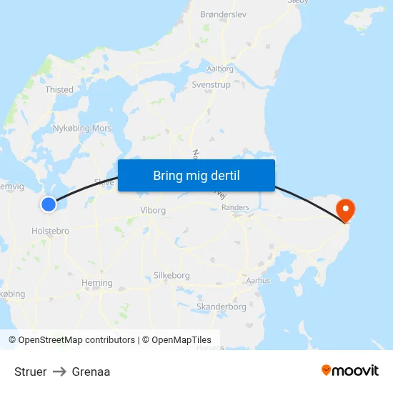 Struer to Grenaa map