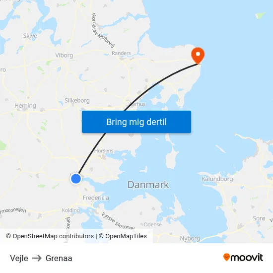 Vejle to Grenaa map