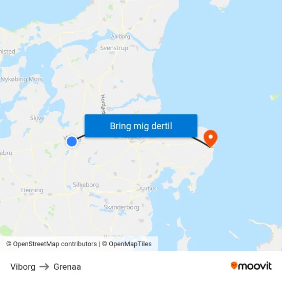 Viborg to Grenaa map