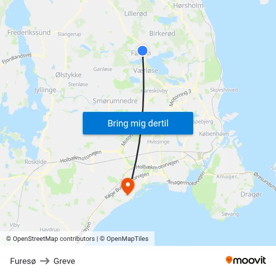 Furesø to Greve map