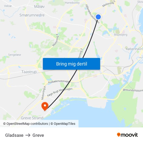 Gladsaxe to Greve map