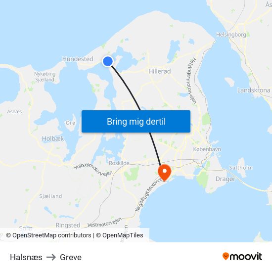 Halsnæs to Greve map