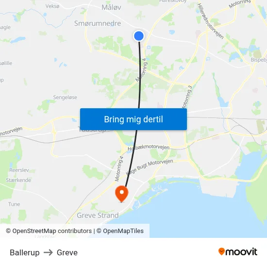 Ballerup to Greve map