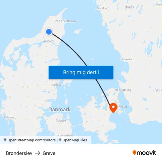 Brønderslev to Greve map