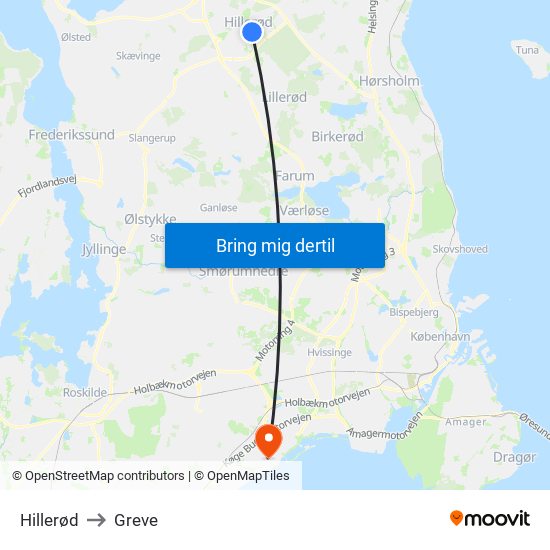 Hillerød to Greve map