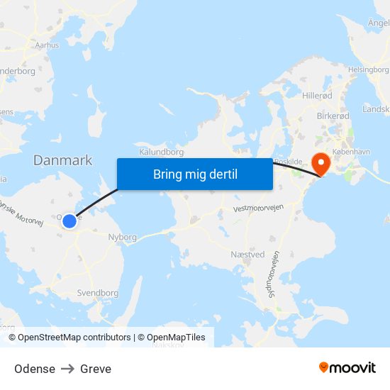 Odense to Greve map