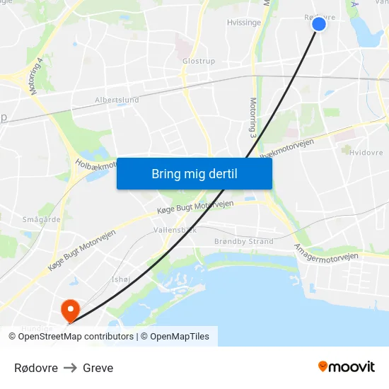 Rødovre to Greve map