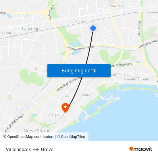 Vallensbæk to Greve map