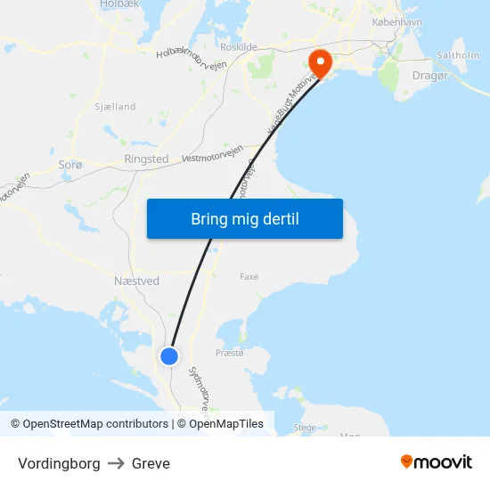 Vordingborg to Greve map