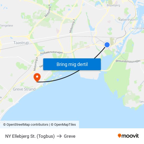 NY Ellebjerg St. (Togbus) to Greve map
