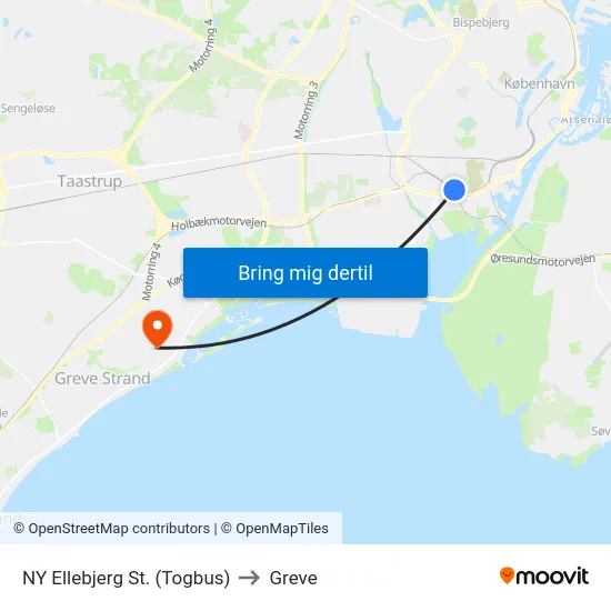NY Ellebjerg St. (Togbus) to Greve map