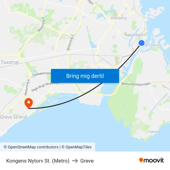 Kongens Nytorv St. (Metro) to Greve map