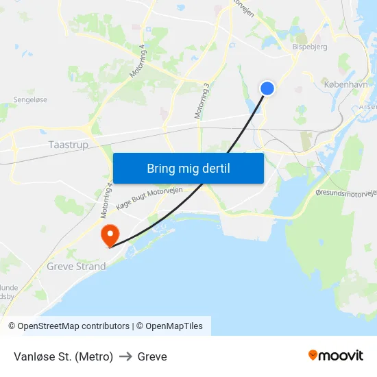 Vanløse St. (Metro) to Greve map