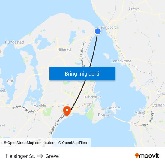 Helsingør St. to Greve map