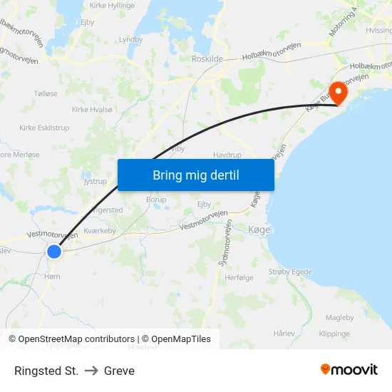 Ringsted St. to Greve map