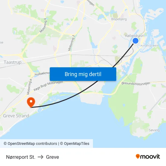 Nørreport St. to Greve map