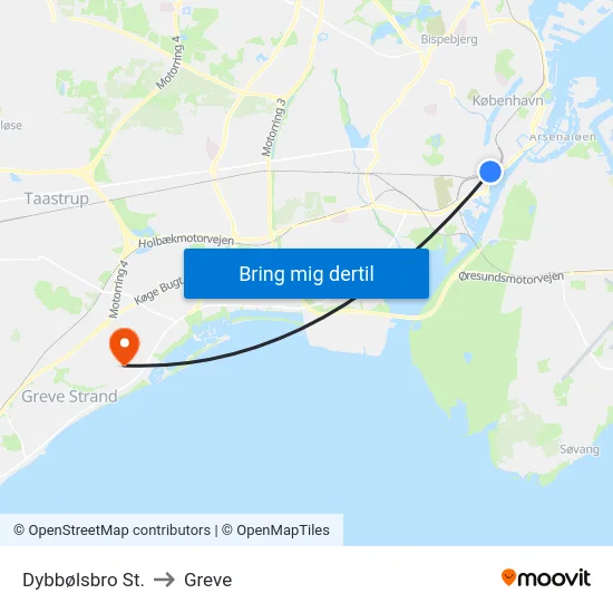 Dybbølsbro St. to Greve map