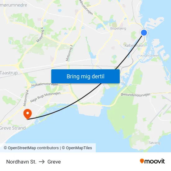 Nordhavn St. to Greve map