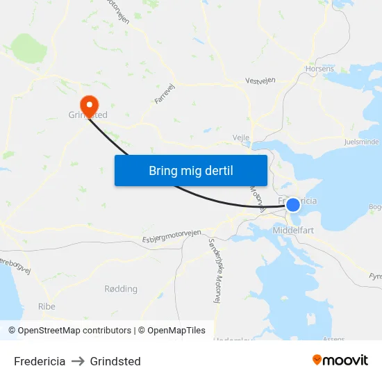 Fredericia to Grindsted map