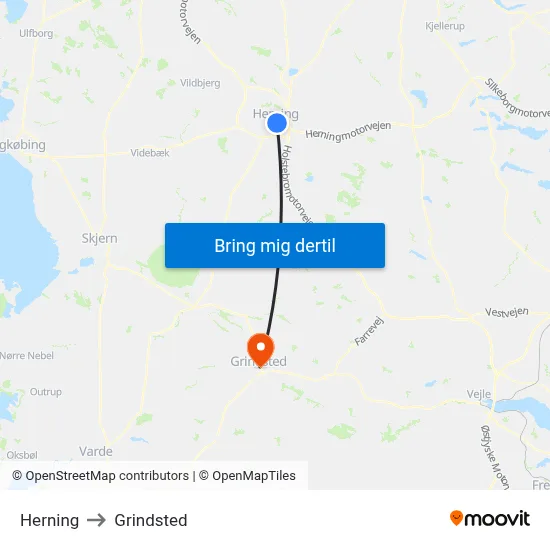 Herning to Grindsted map