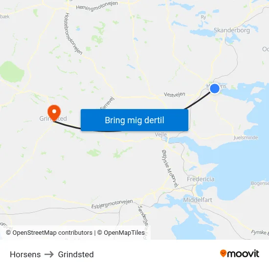 Horsens to Grindsted map