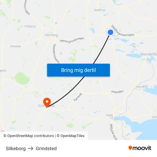 Silkeborg to Grindsted map