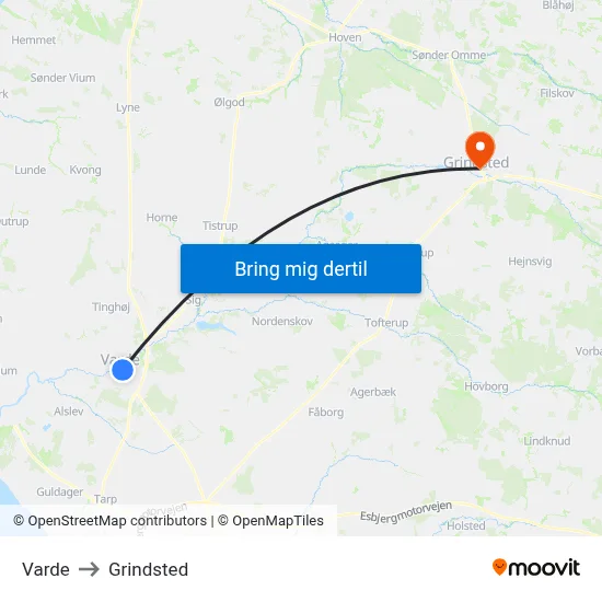 Varde to Grindsted map