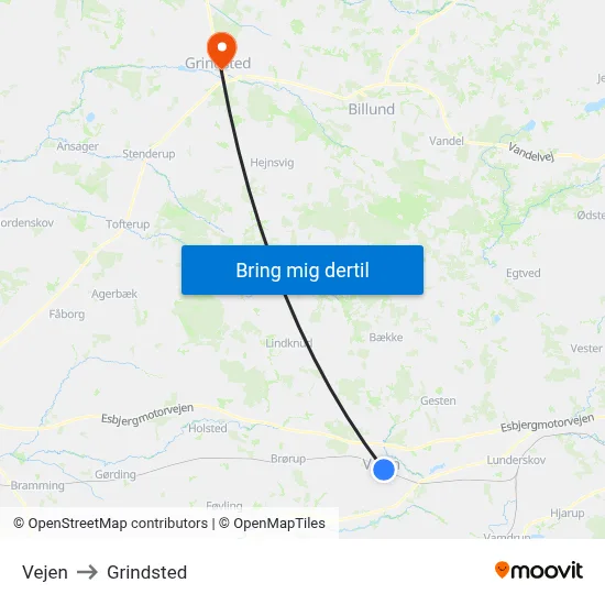 Vejen to Grindsted map