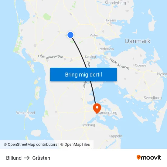 Billund to Gråsten map