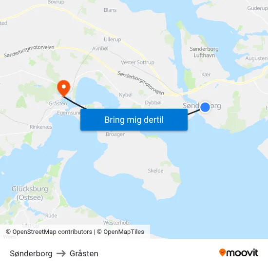 Sønderborg to Gråsten map