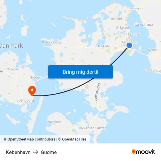 København to Gudme map