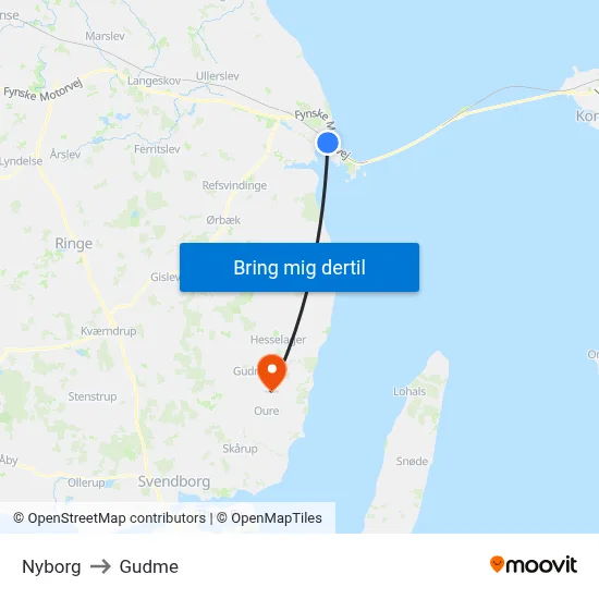 Nyborg to Gudme map