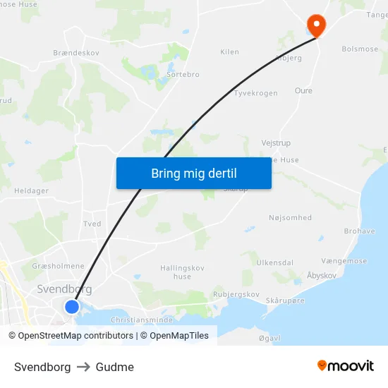 Svendborg to Gudme map
