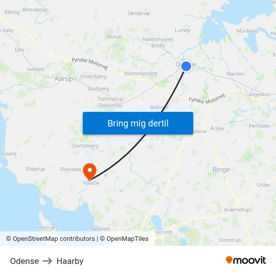 Odense to Haarby map