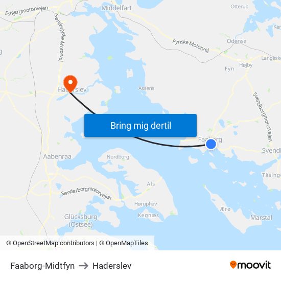 Faaborg-Midtfyn to Haderslev map