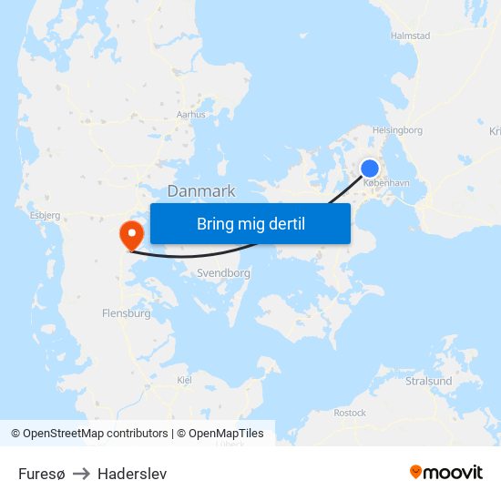 Furesø to Haderslev map