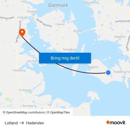 Lolland to Haderslev map