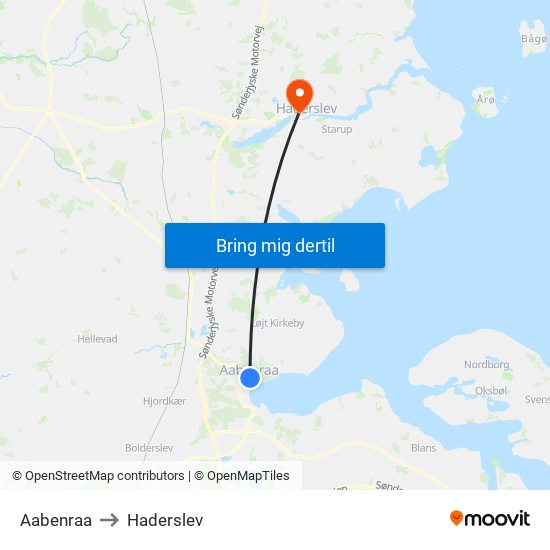 Aabenraa to Haderslev map
