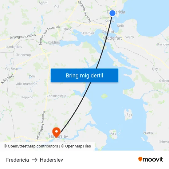 Fredericia to Haderslev map