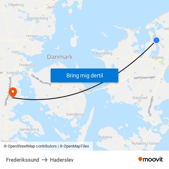 Frederikssund to Haderslev map