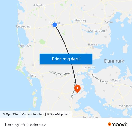 Herning to Haderslev map