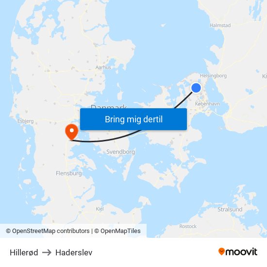 Hillerød to Haderslev map